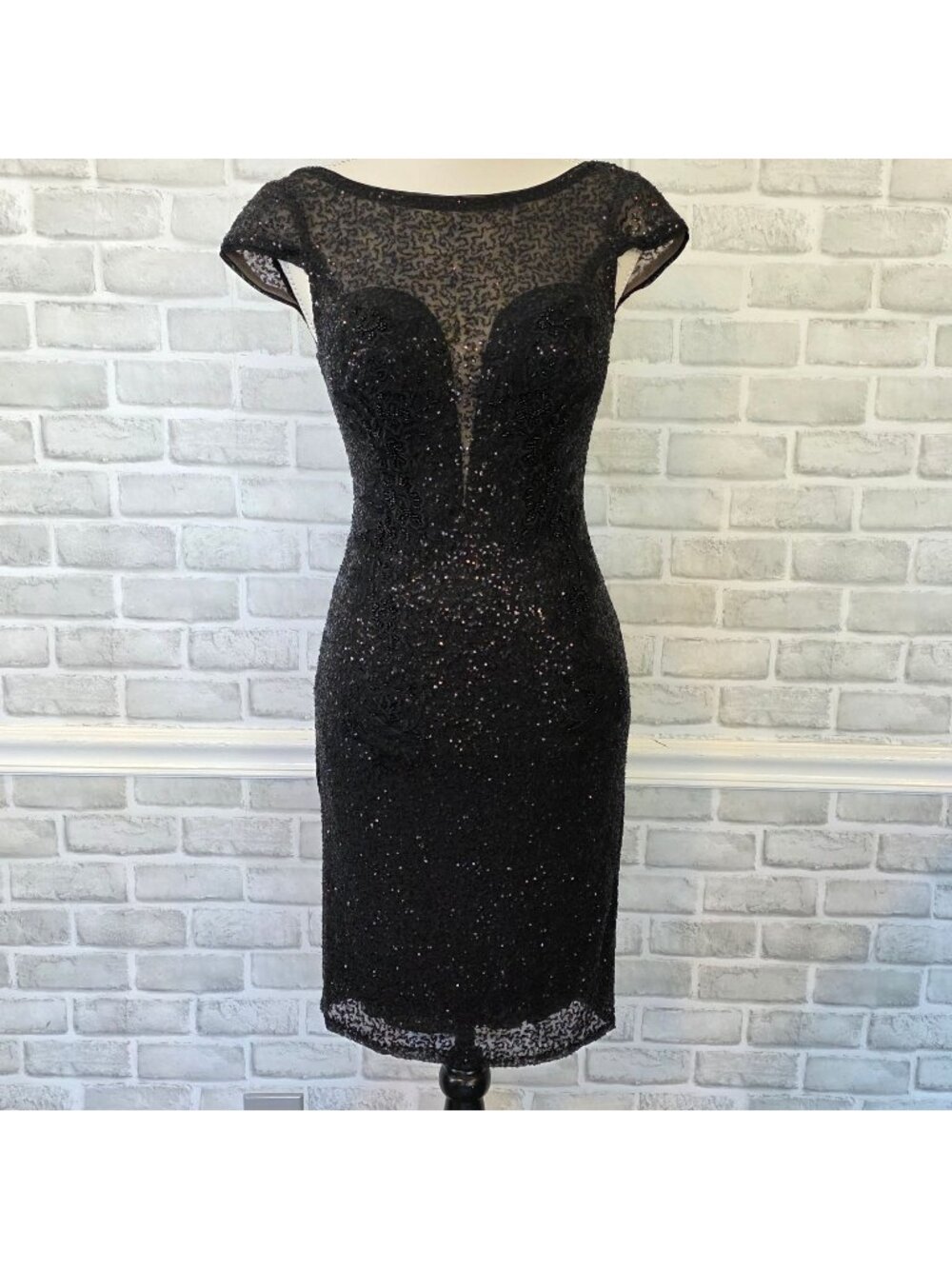 Galina Signature Black Sequin Lace Cocktail Dress 2 Glamorous Goth Illusion Back